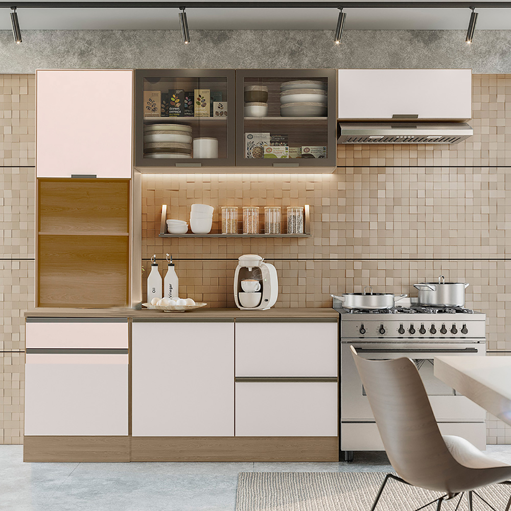 Cozinha Modulada 4 Pecas 258 cm Etti Carvalho Oak Off White PLN