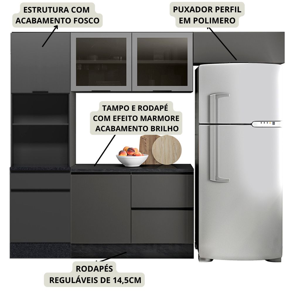 Cozinha Modulada 4 Pecas 258 cm Etti Grafite PLN