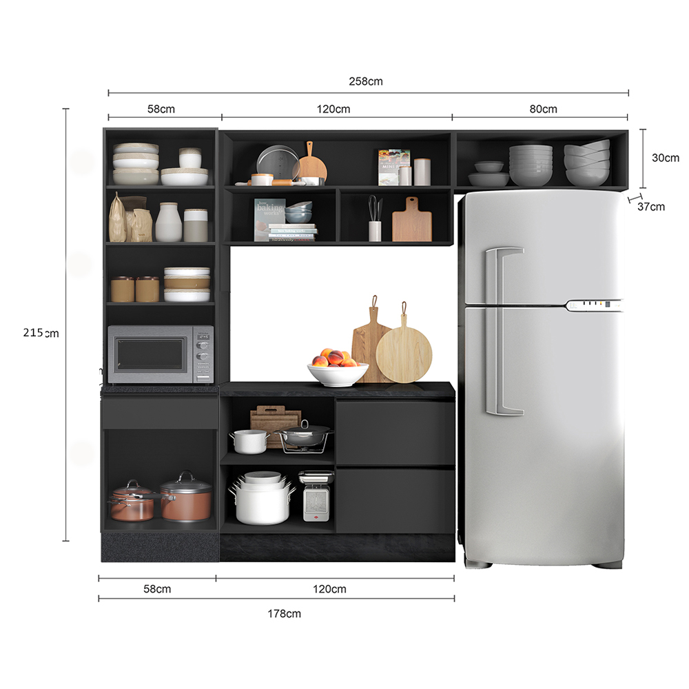 Cozinha Modulada 4 Pecas 258 cm Etti Grafite PLN