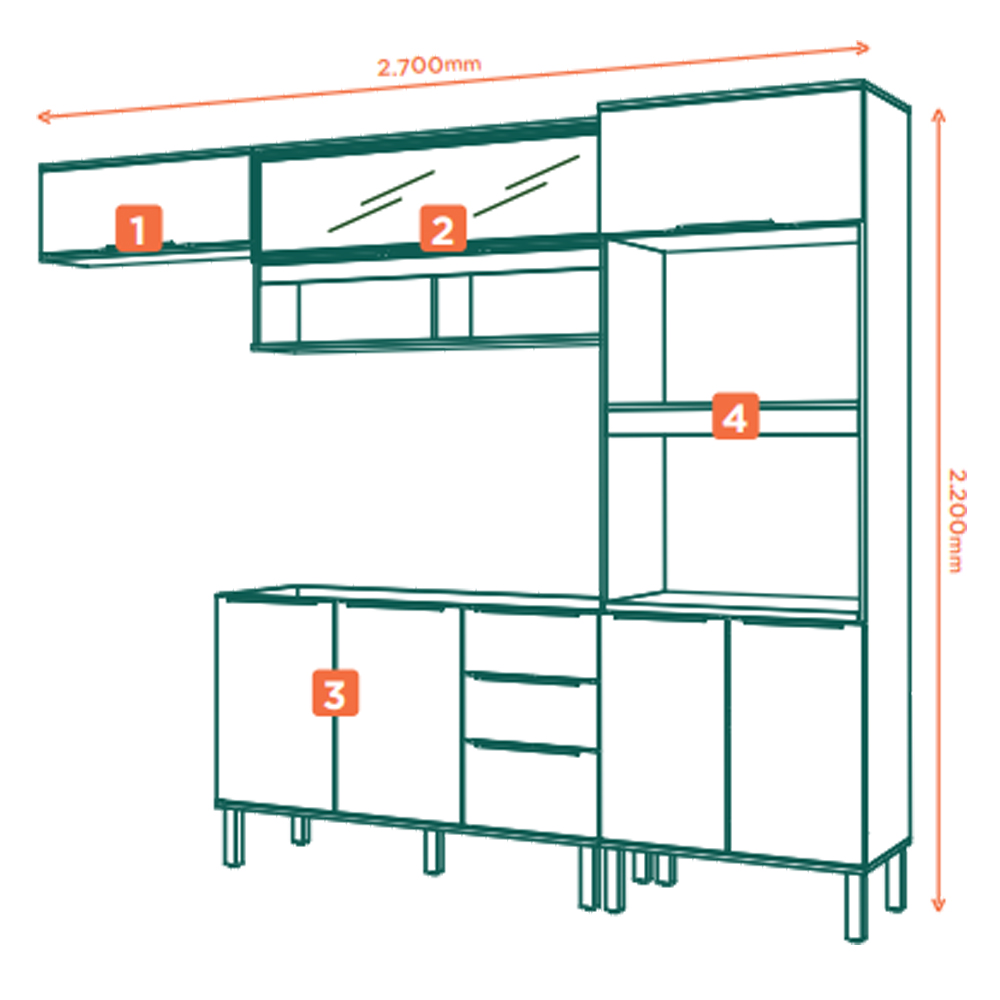 Cozinha Modulada 4 Pecas 270 cm Vera Marrocos Off White MXM