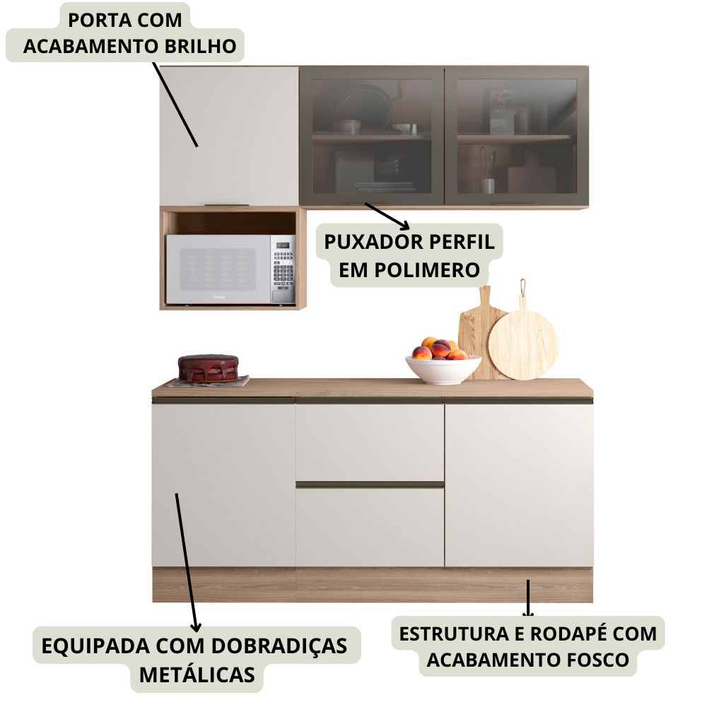 Cozinha Modulada 5 Peças 178 cm Etti Carvalho Oak Off White PLN
