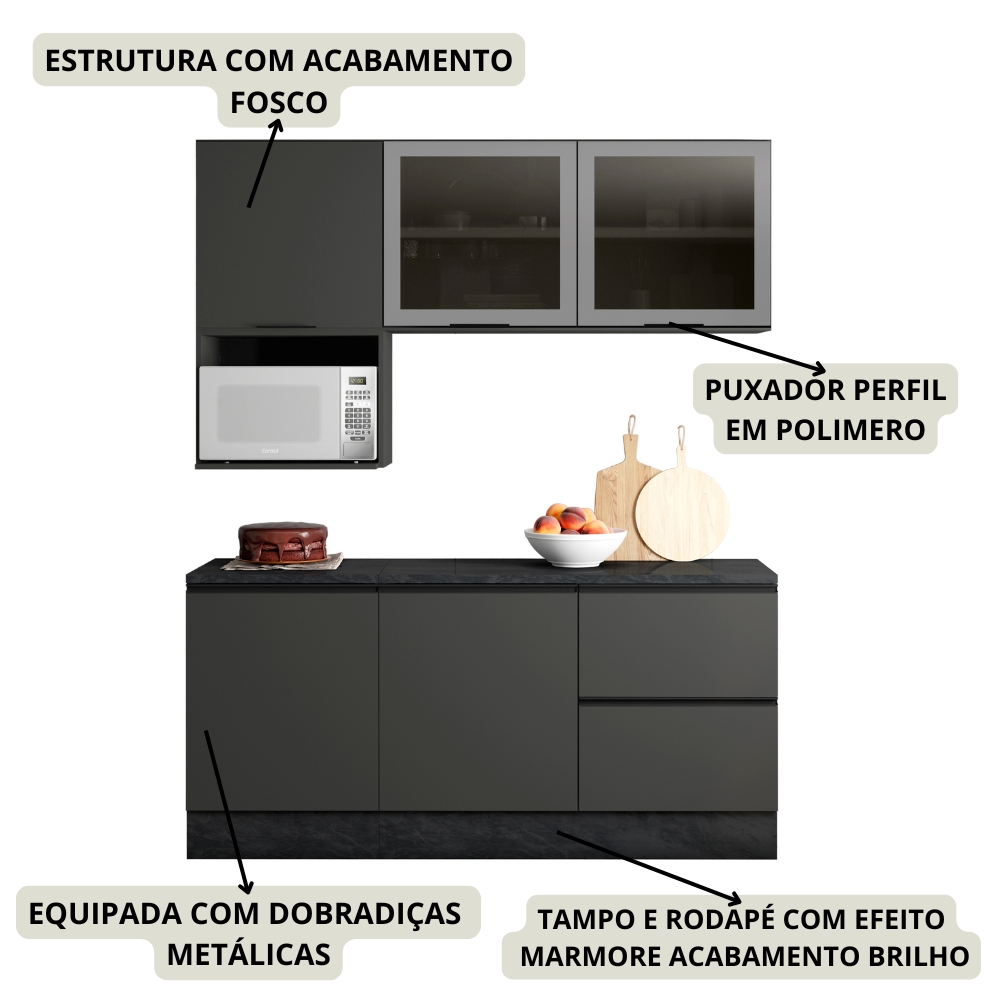 Cozinha Modulada 5 Peças 178 cm Etti Grafite PLN