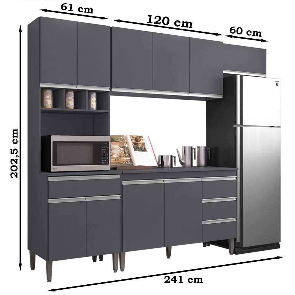 Cozinha Modulada 5 Peças 241 cm Andreia Cinza REAJL