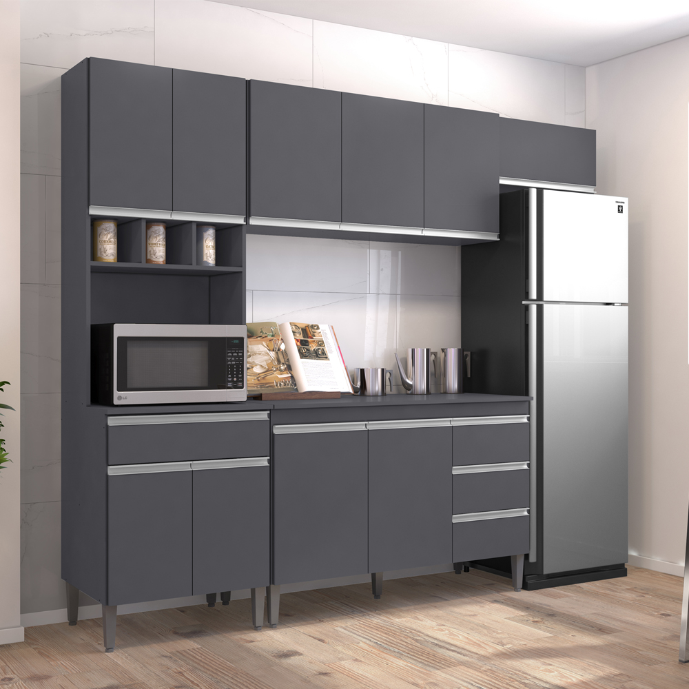 Cozinha Modulada 5 Peças 241 cm Andreia Cinza REAJL