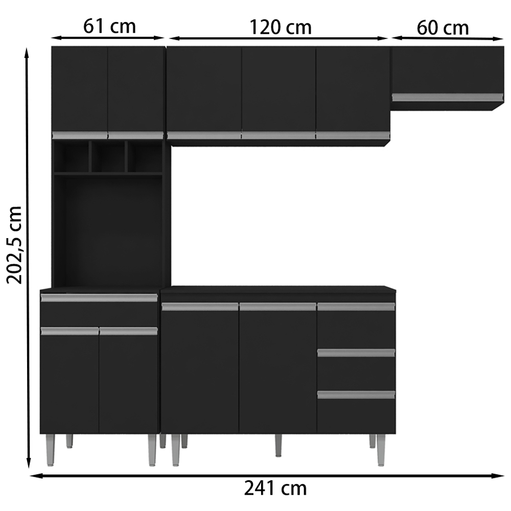 Cozinha Modulada 5 Peças 241 cm Andreia Preto REAJL