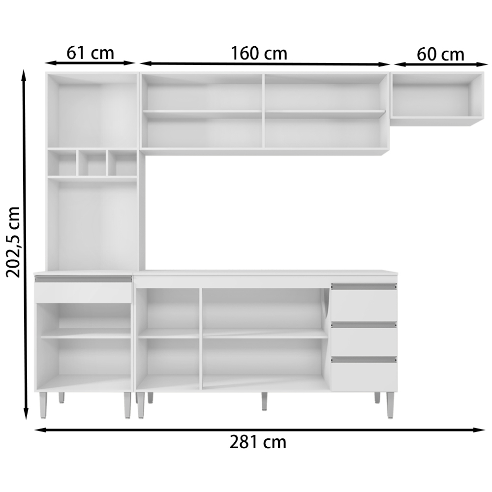 Cozinha Modulada 5 Peças 281 cm Andreia Branco REAJL