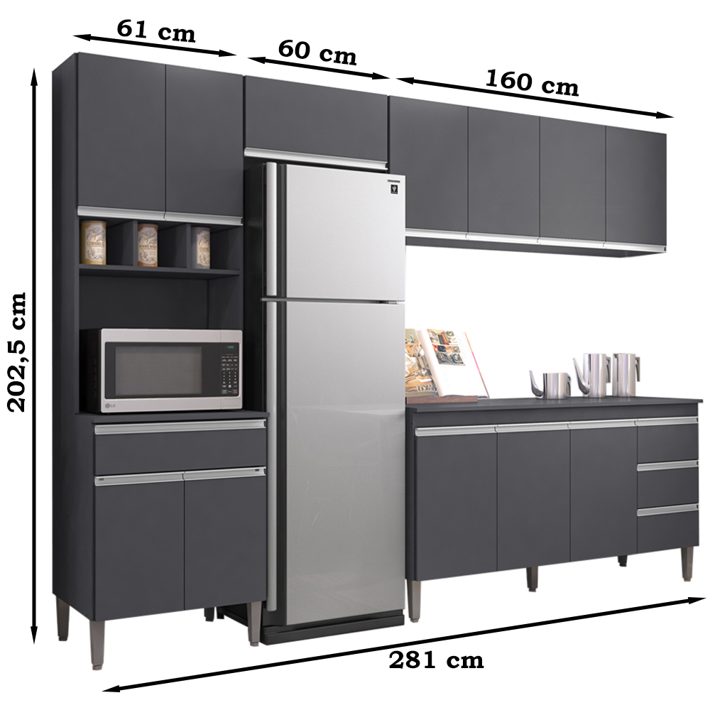 Cozinha Modulada 5 Peças 281 cm Andreia Cinza REAJL