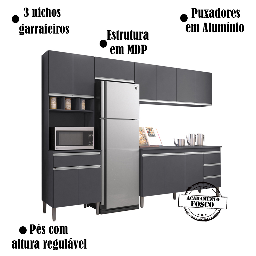 Cozinha Modulada 5 Peças 281 cm Andreia Cinza REAJL