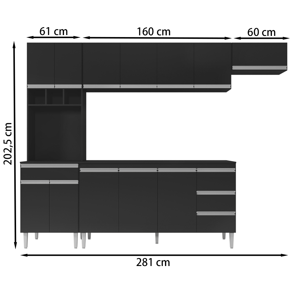 Cozinha Modulada 5 Peças 281 cm Andreia Preto REAJL
