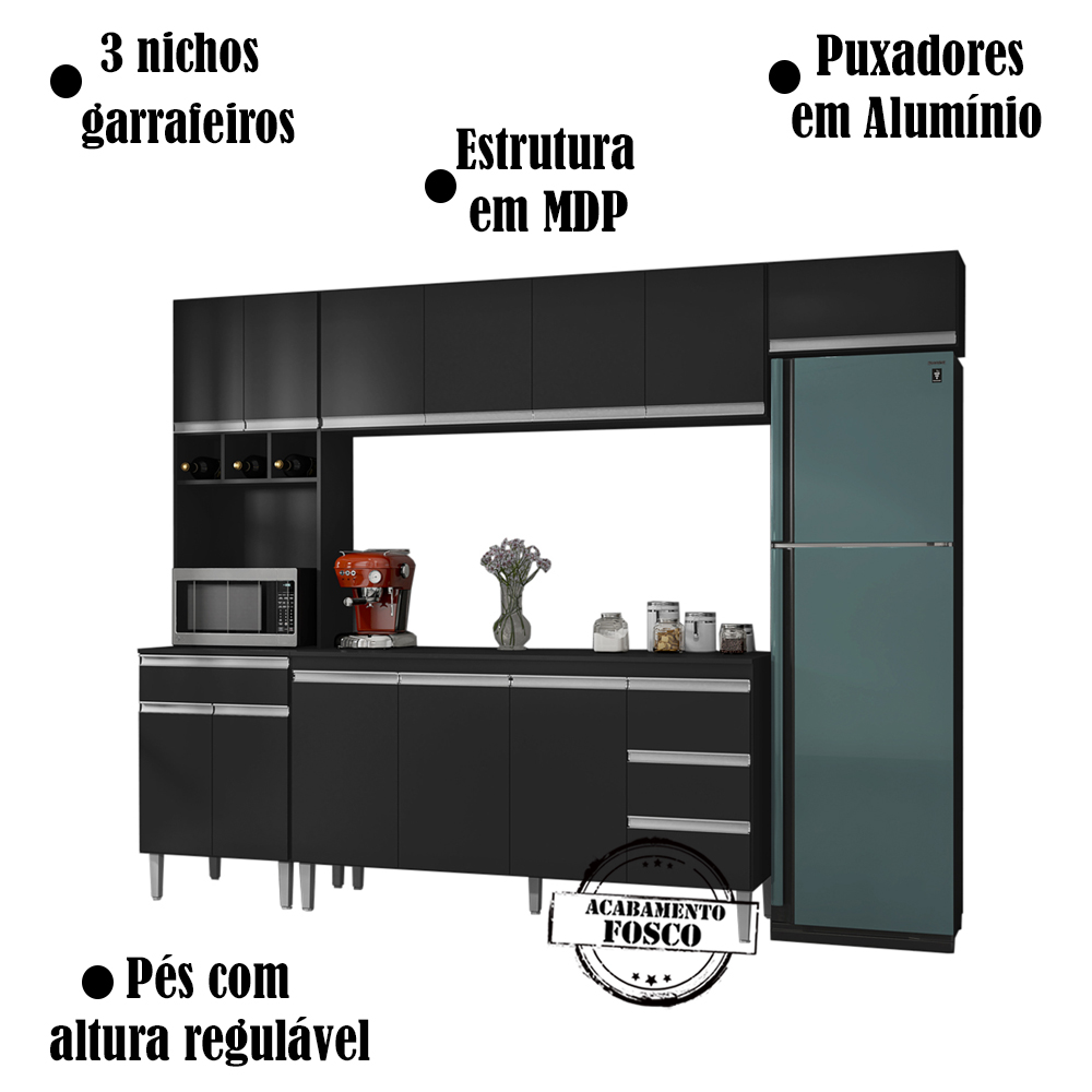 Cozinha Modulada 5 Peças 281 cm Andreia Preto REAJL