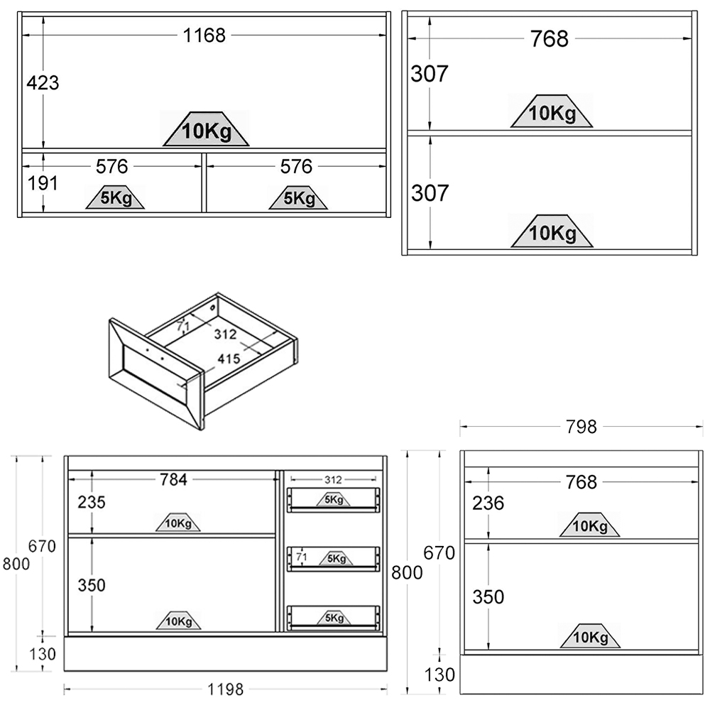 Cozinha Modulada 5 Pecas 200 cm DENV Balcao Pia Branco Rivera Dtall