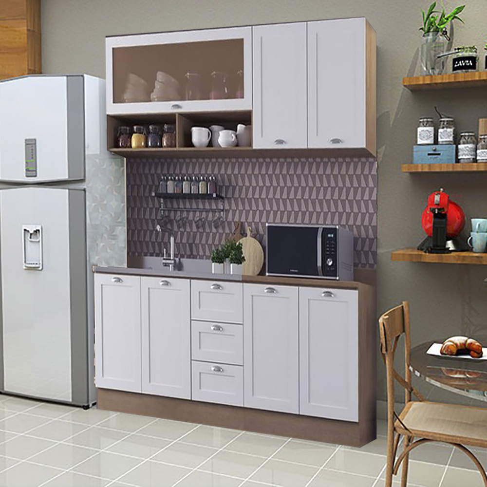 Cozinha Modulada 5 Pecas 200 cm DENV Balcao Pia Branco Rivera Dtall