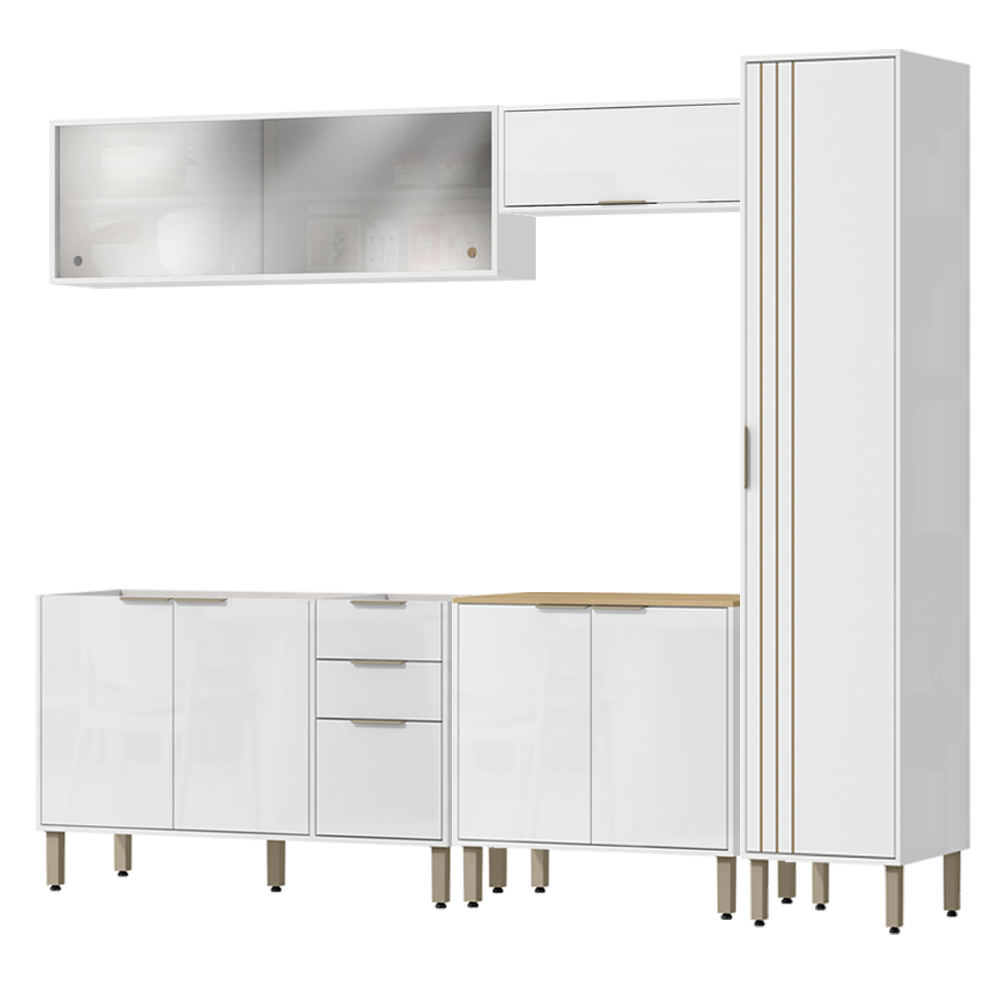 Cozinha Modulada 5 Pecas 249 cm MDP GLOR Branco Neve MXM