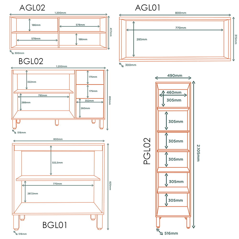 Cozinha Modulada 5 Pecas 249 cm MDP GLOR Branco Neve MXM
