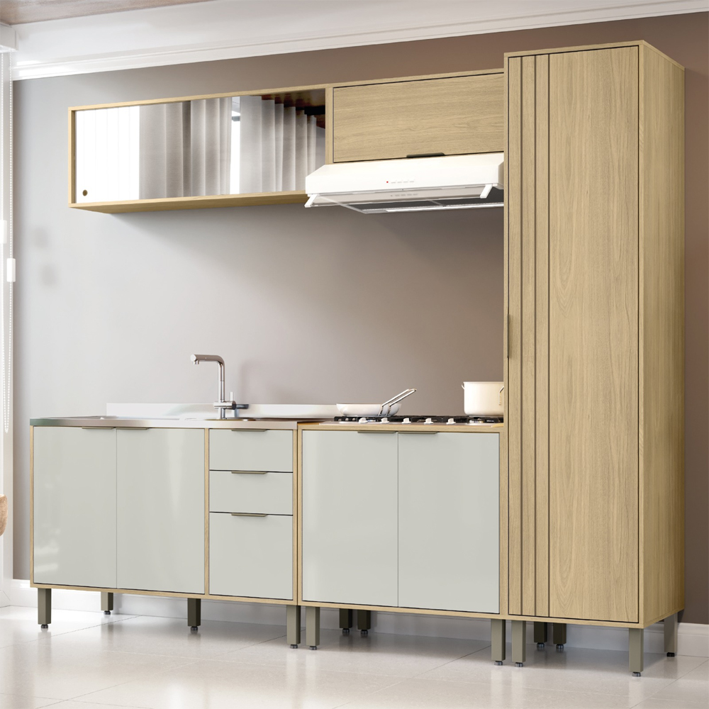 Cozinha Modulada 5 Pecas 249 cm MDP GLOR Castanho Off White MXM