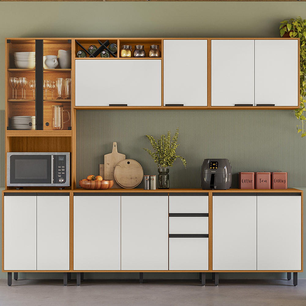 Cozinha Modulada 5 Pecas 260 cm Raven Freijo Off White PLN