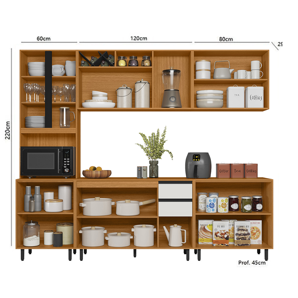 Cozinha Modulada 5 Pecas 260 cm Raven Freijo Off White PLN