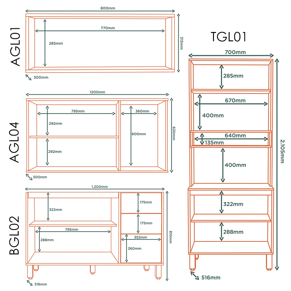 Cozinha Modulada 5 Pecas 270 cm MDP GLOR Branco Neve MXM