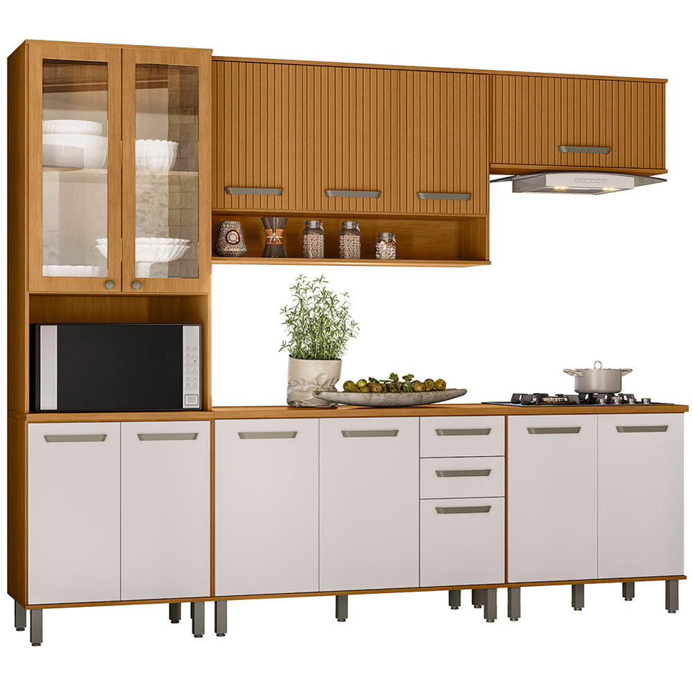 Cozinha Modulada 6 Peças 270 cm Cria Freijo Ripado Off White PLN