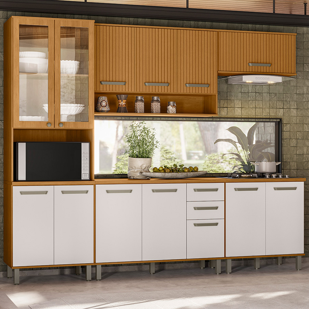 Cozinha Modulada 6 Peças 270 cm Cria Freijo Ripado Off White PLN