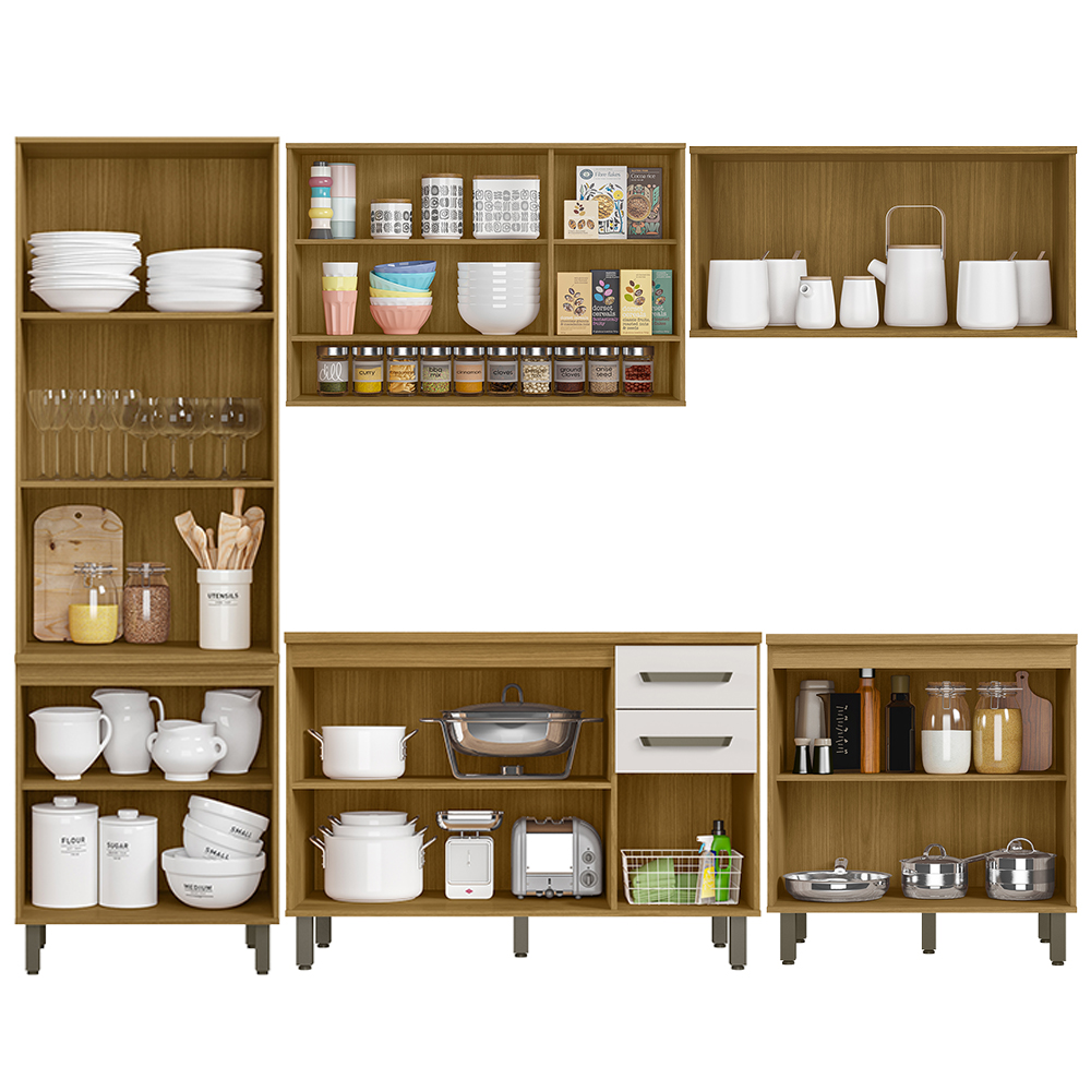 Cozinha Modulada 6 Peças 270 cm Cria Freijo Ripado Off White PLN