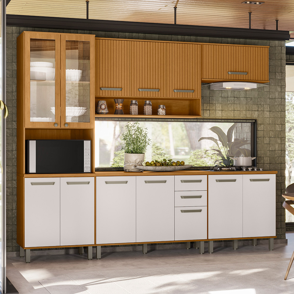 Cozinha Modulada 6 Peças 270 cm Cria Freijo Ripado Off White PLN