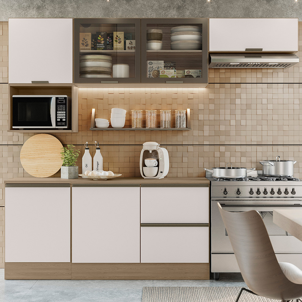 Cozinha Modulada 6 Pecas 258 cm Etti Carvalho Oak Off White PLN
