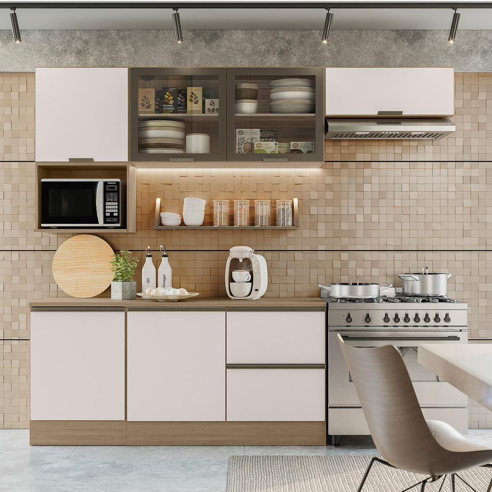 Cozinha Modulada 6 Pecas 258 cm Etti Carvalho Oak Off White PLN