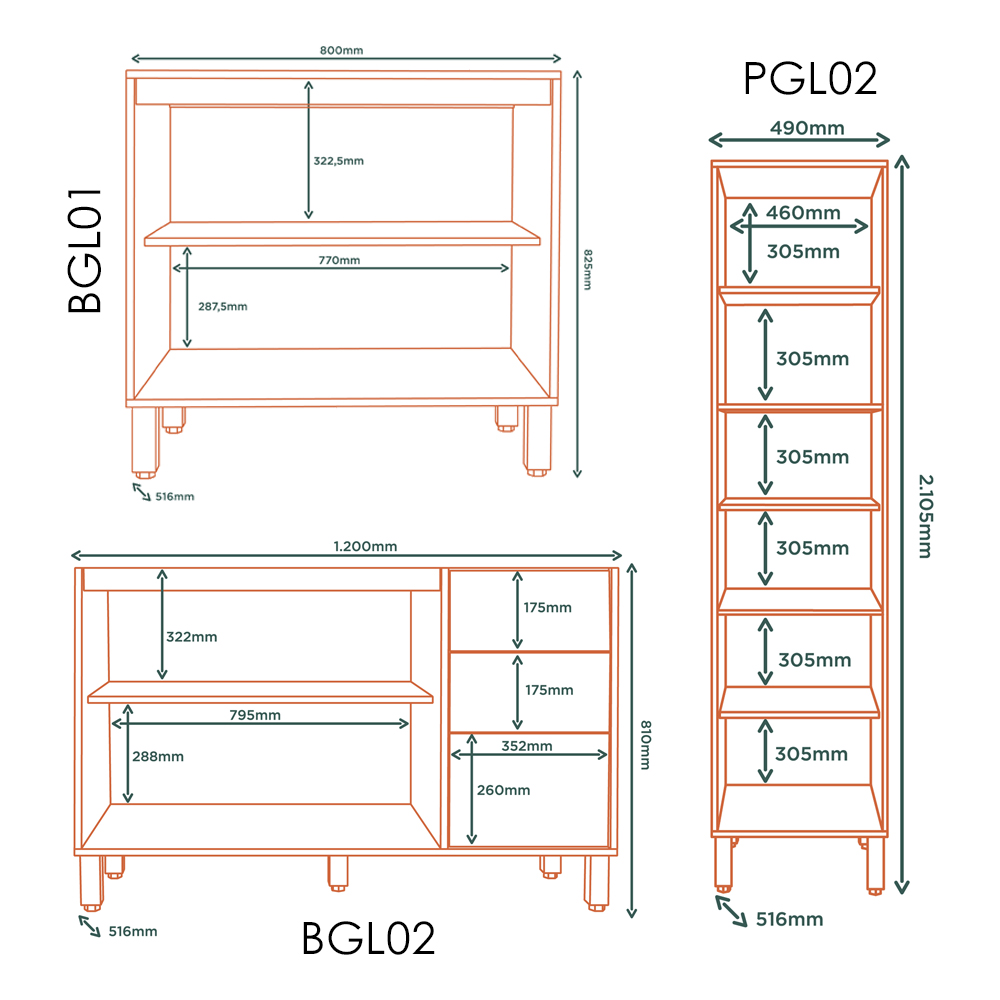 Cozinha Modulada 6 Pecas 319 cm MDP GLOR Branco Neve MXM