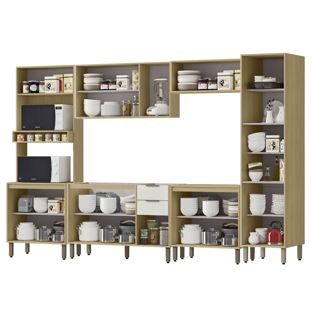 Cozinha Modulada 6 Pecas 319 cm MDP GLOR Castanho Off White MXM