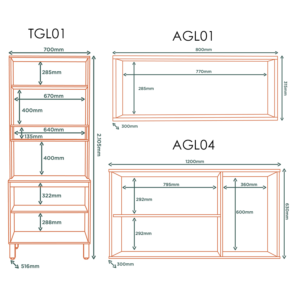 Cozinha Modulada 6 Pecas 319 cm MDP GLOR Castanho Off White MXM