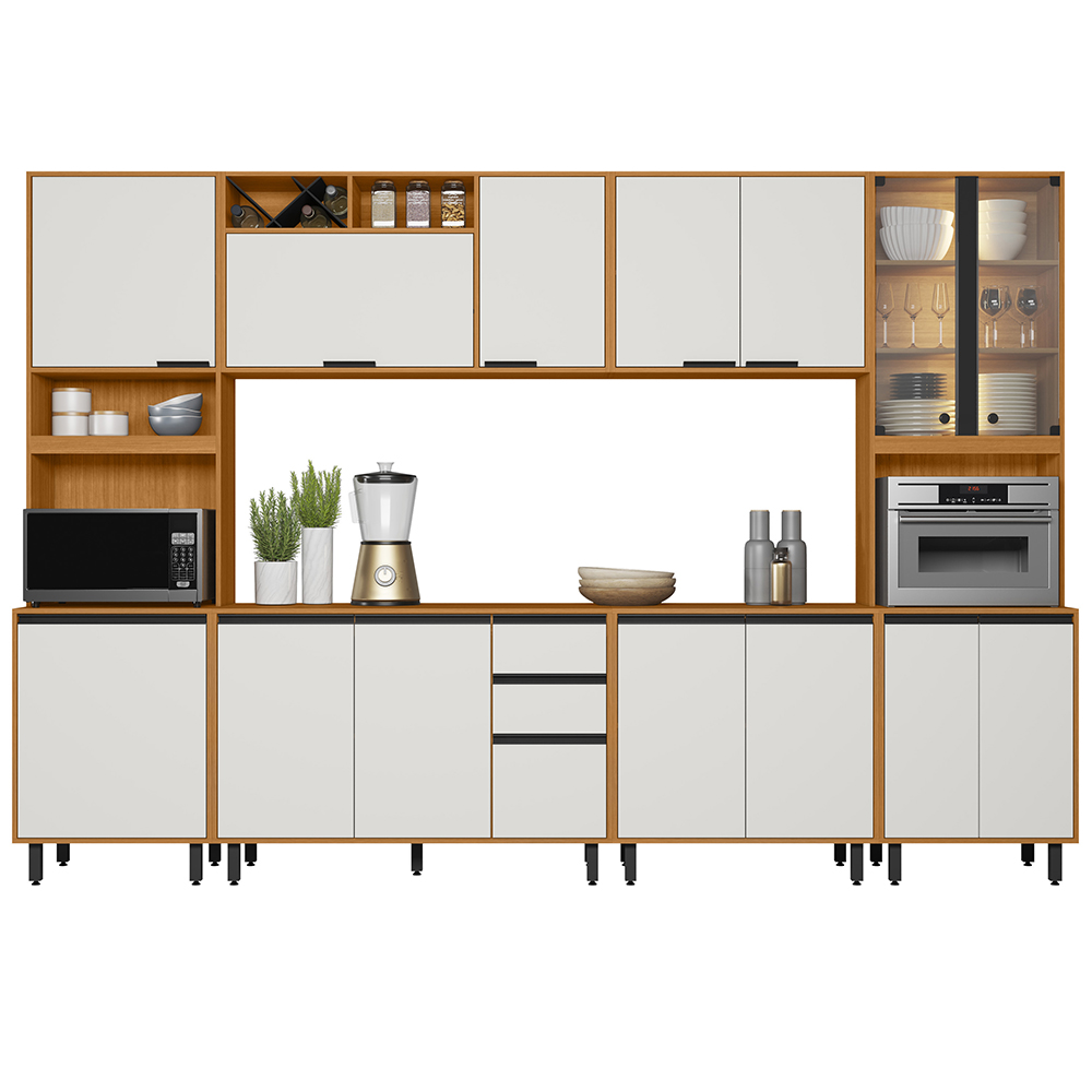 Cozinha Modulada 6 Pecas 320 cm Raven Freijo Off White PLN