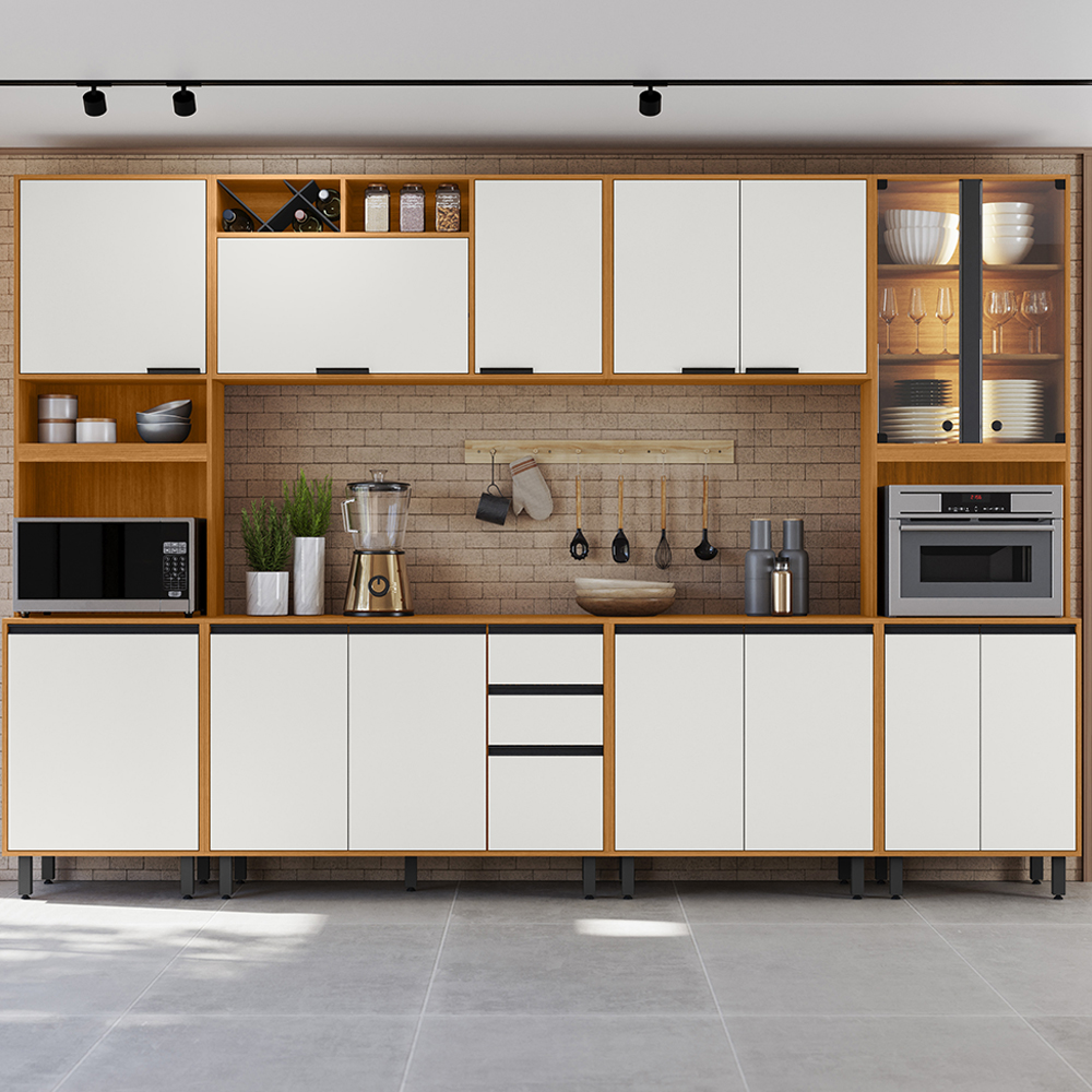 Cozinha Modulada 6 Pecas 320 cm Raven Freijo Off White PLN