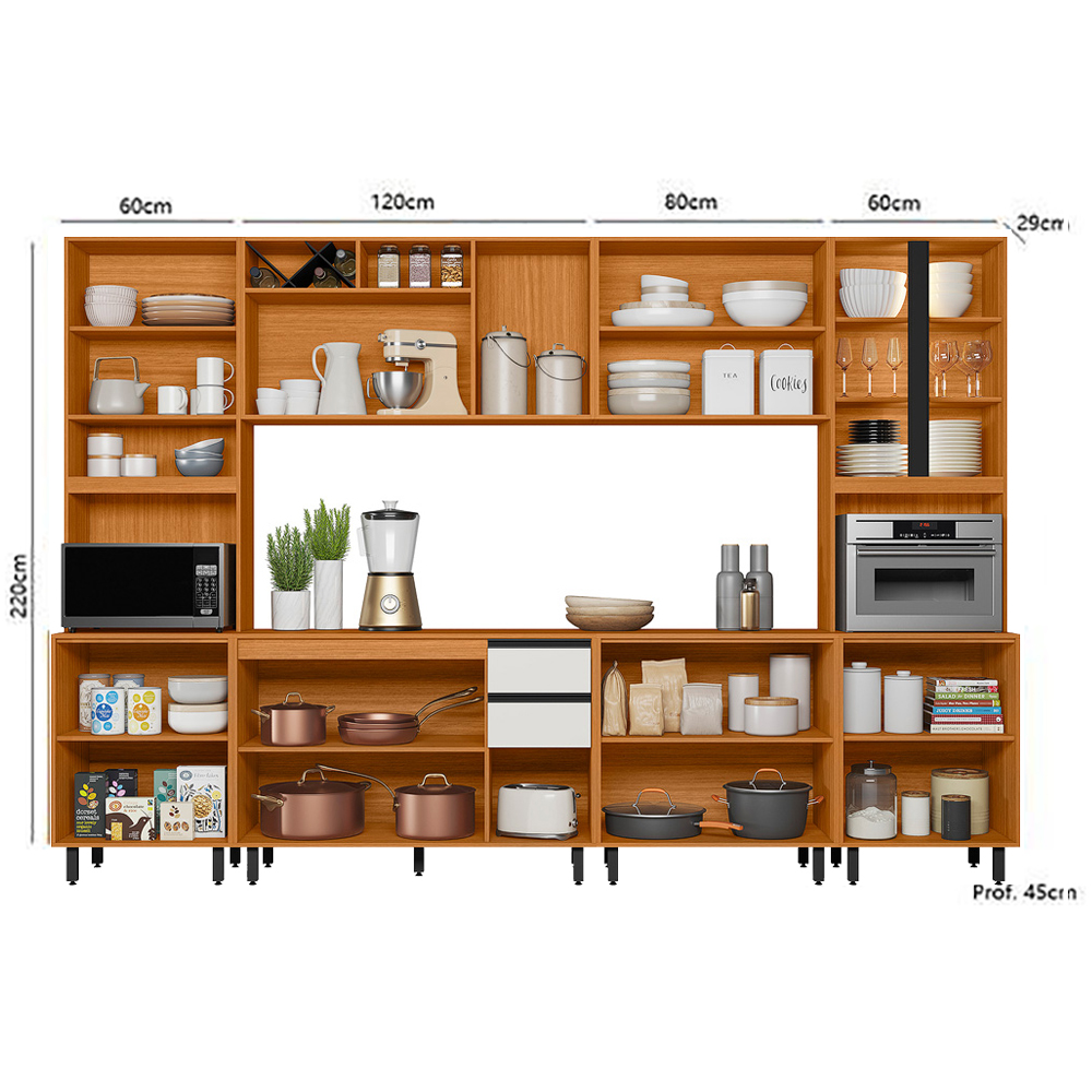 Cozinha Modulada 6 Pecas 320 cm Raven Freijo Off White PLN