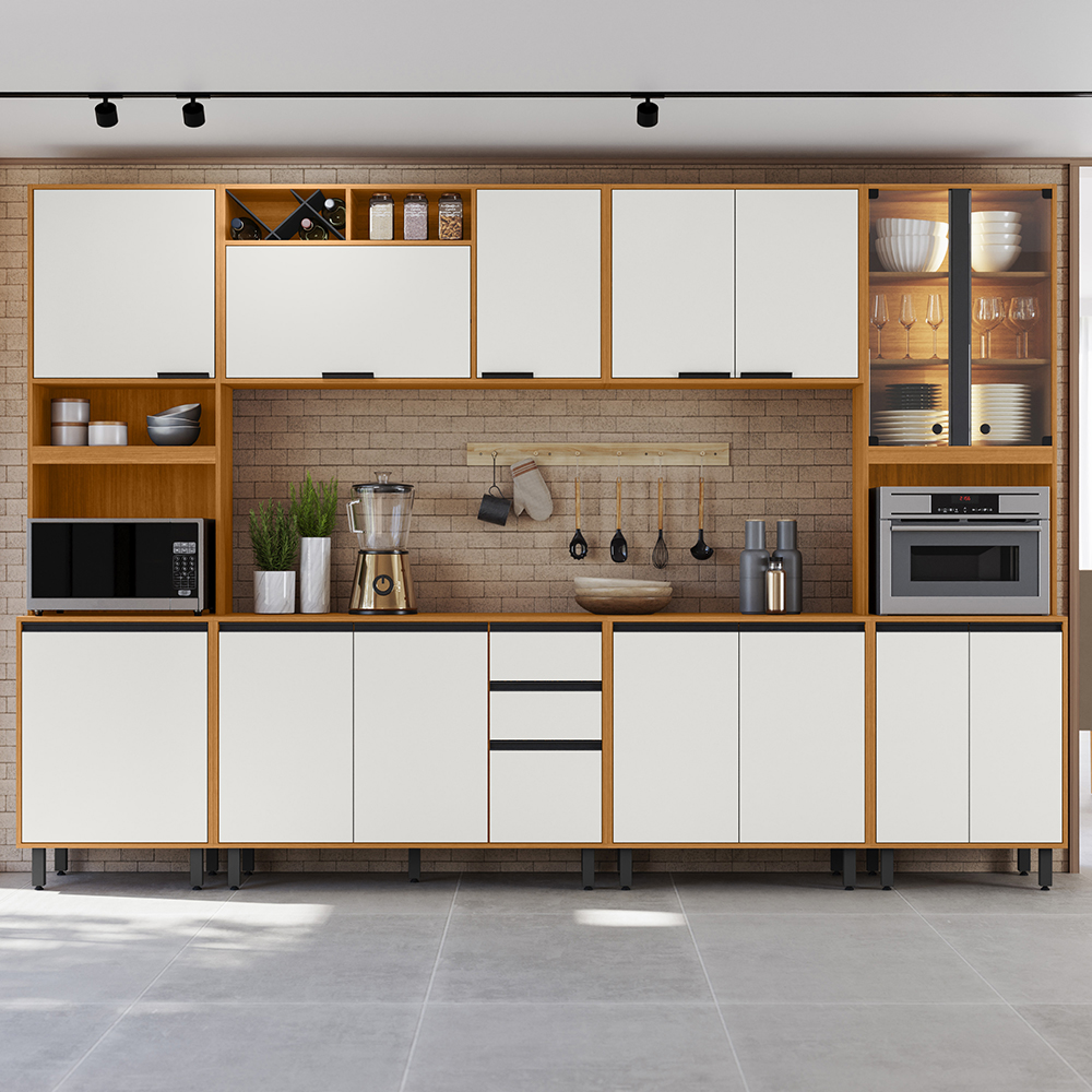 Cozinha Modulada 6 Pecas 320 cm Raven Freijo Off White PLN