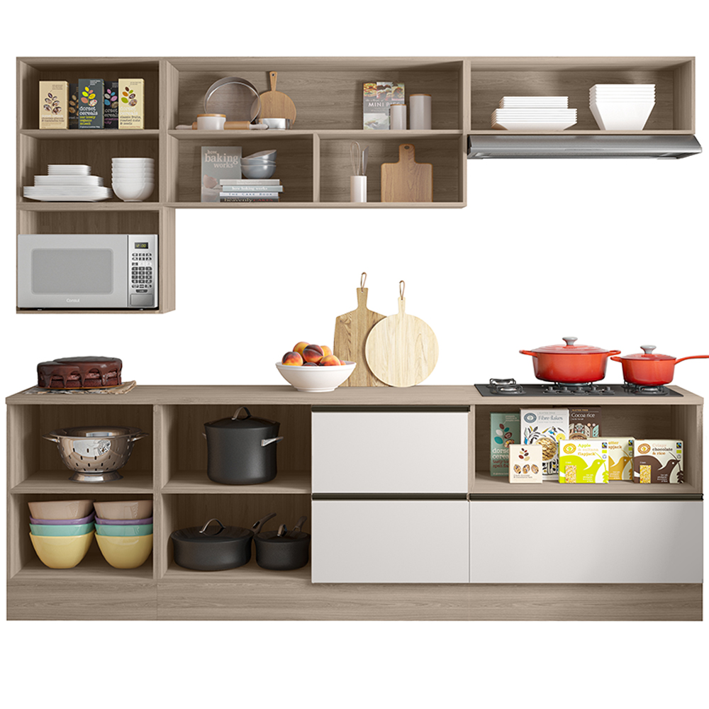 Cozinha Modulada 7 Pecas 258 cm Etti Carvalho Oak Off White PLN