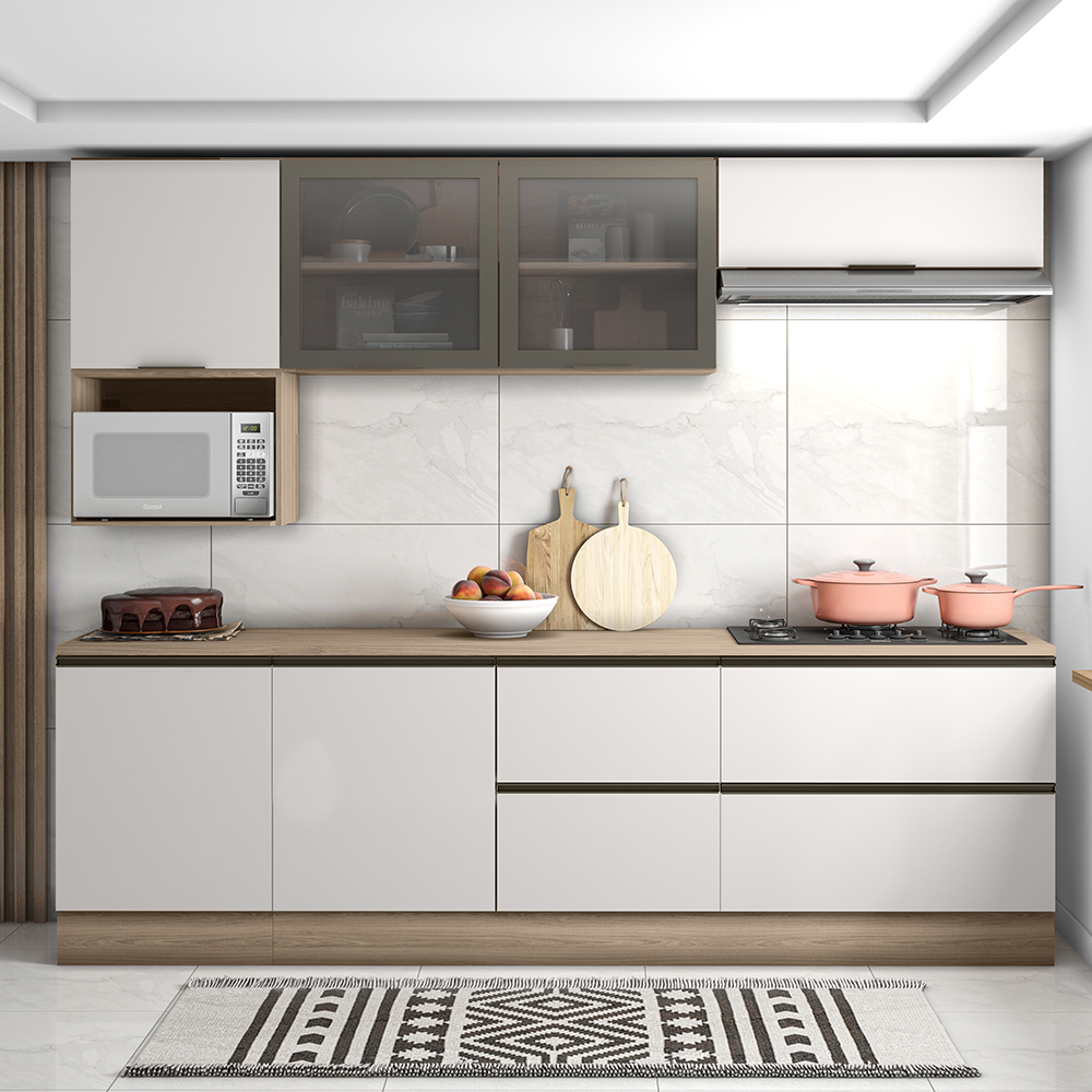 Cozinha Modulada 7 Pecas 258 cm Etti Carvalho Oak Off White PLN