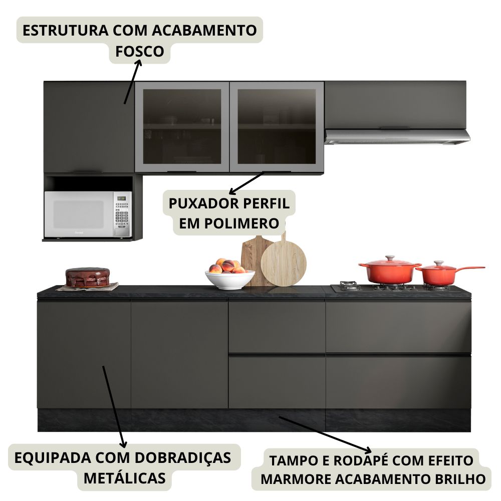 Cozinha Modulada 7 Pecas 258 cm Etti Grafite PLN