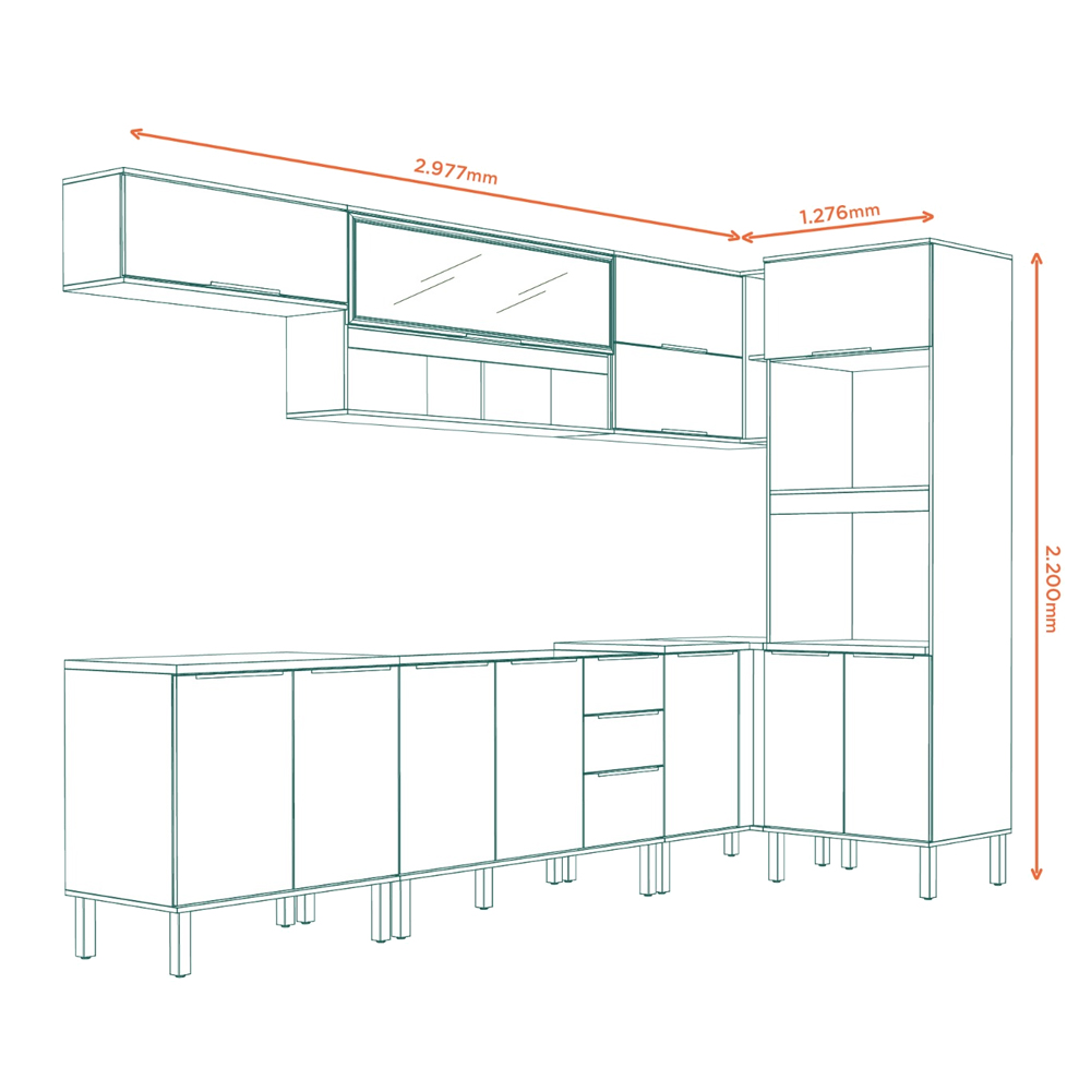 Cozinha Modulada 7 Pecas 297 cm MDP Vera Marrocos Off White MXM