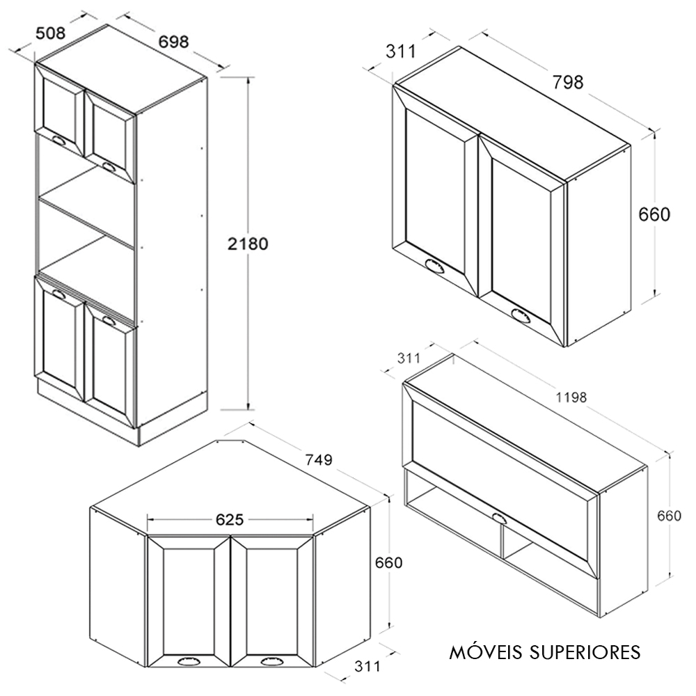 Cozinha Modulada 9 Pecas 225X195 cm DENV Branco Rivera Dtall