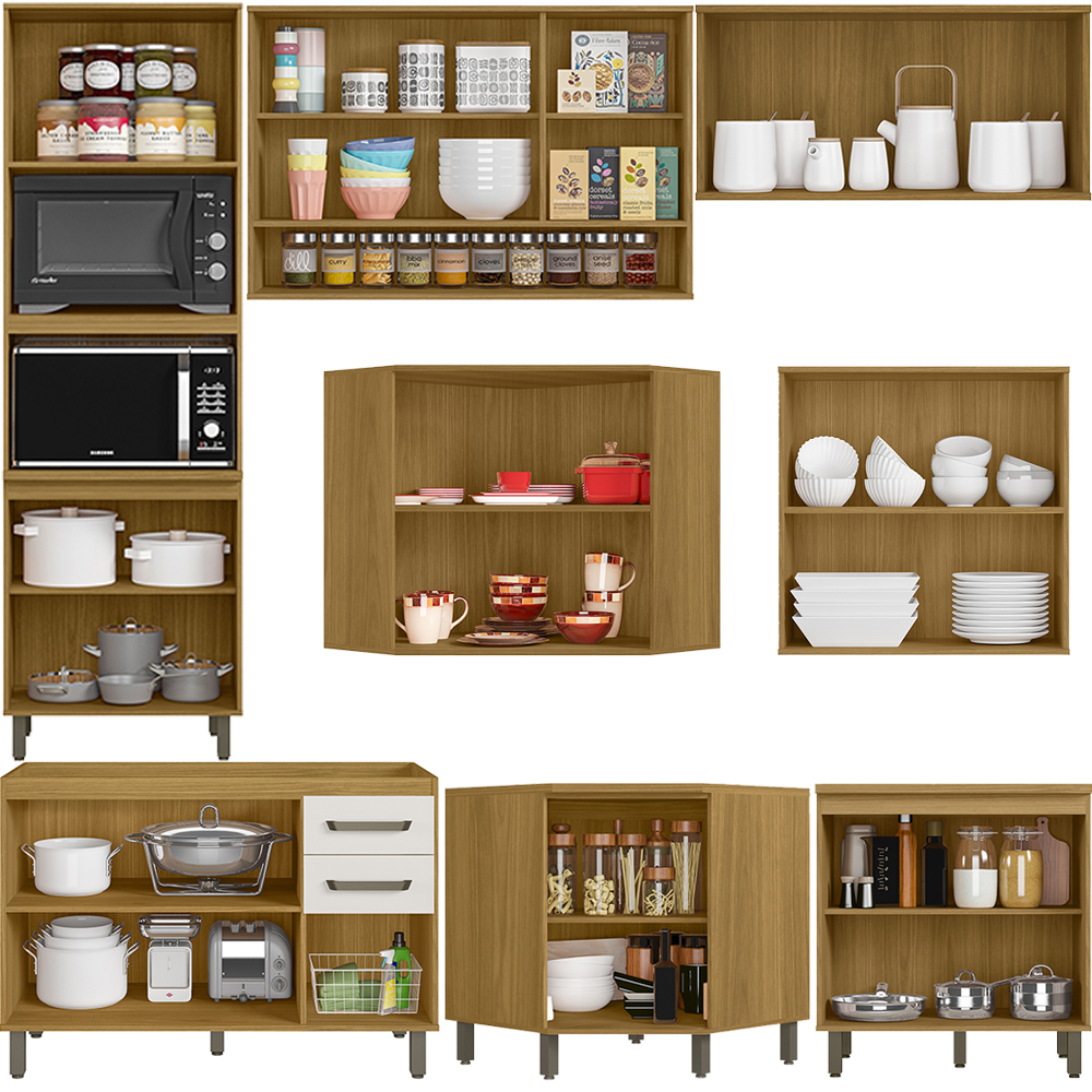 Cozinha Modulada 9 Pecas 270 cm Cria Freijo Ripado Off White PLN