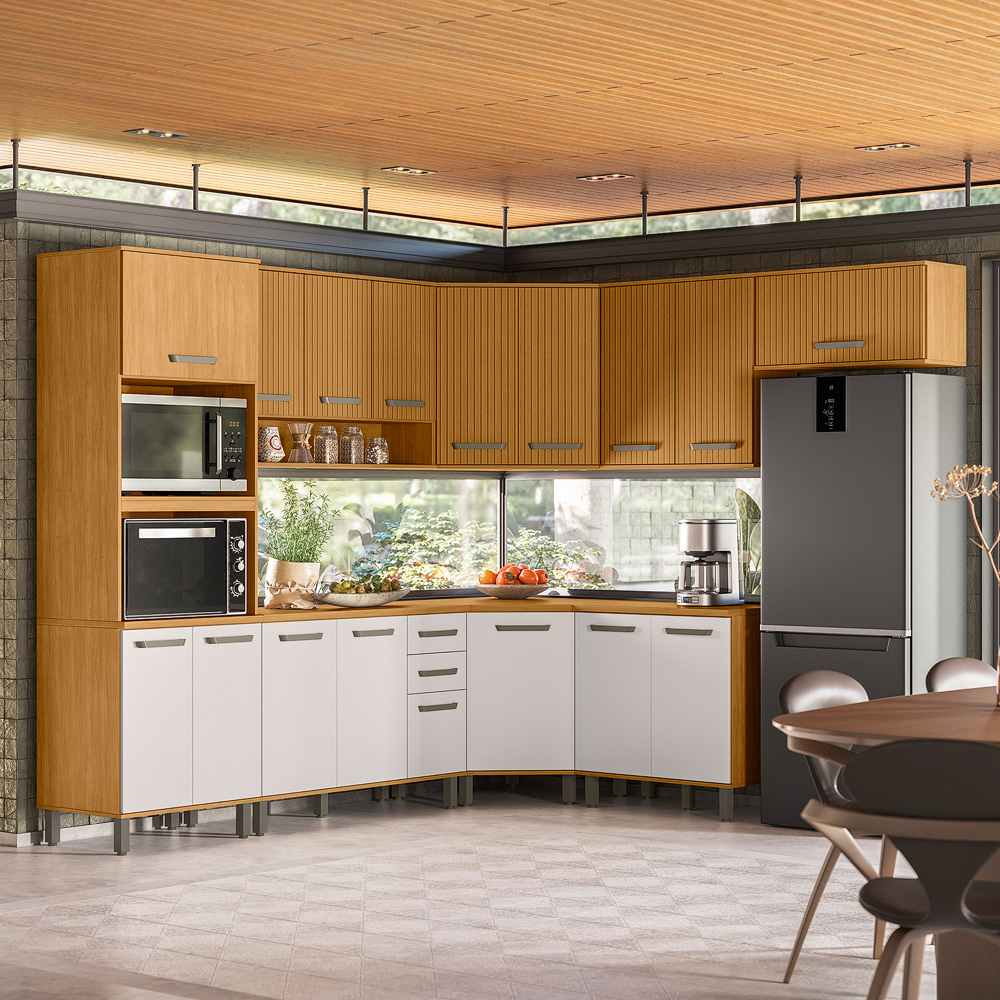 Cozinha Modulada 9 Pecas 270 cm Cria Freijo Ripado Off White PLN