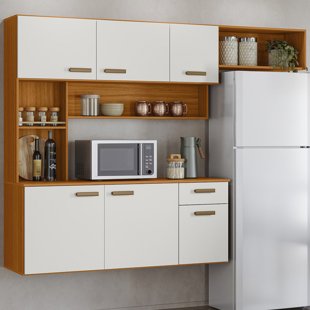 Cozinha Suspensa 6 Portas 180 cm Una Freijo Off White PLN