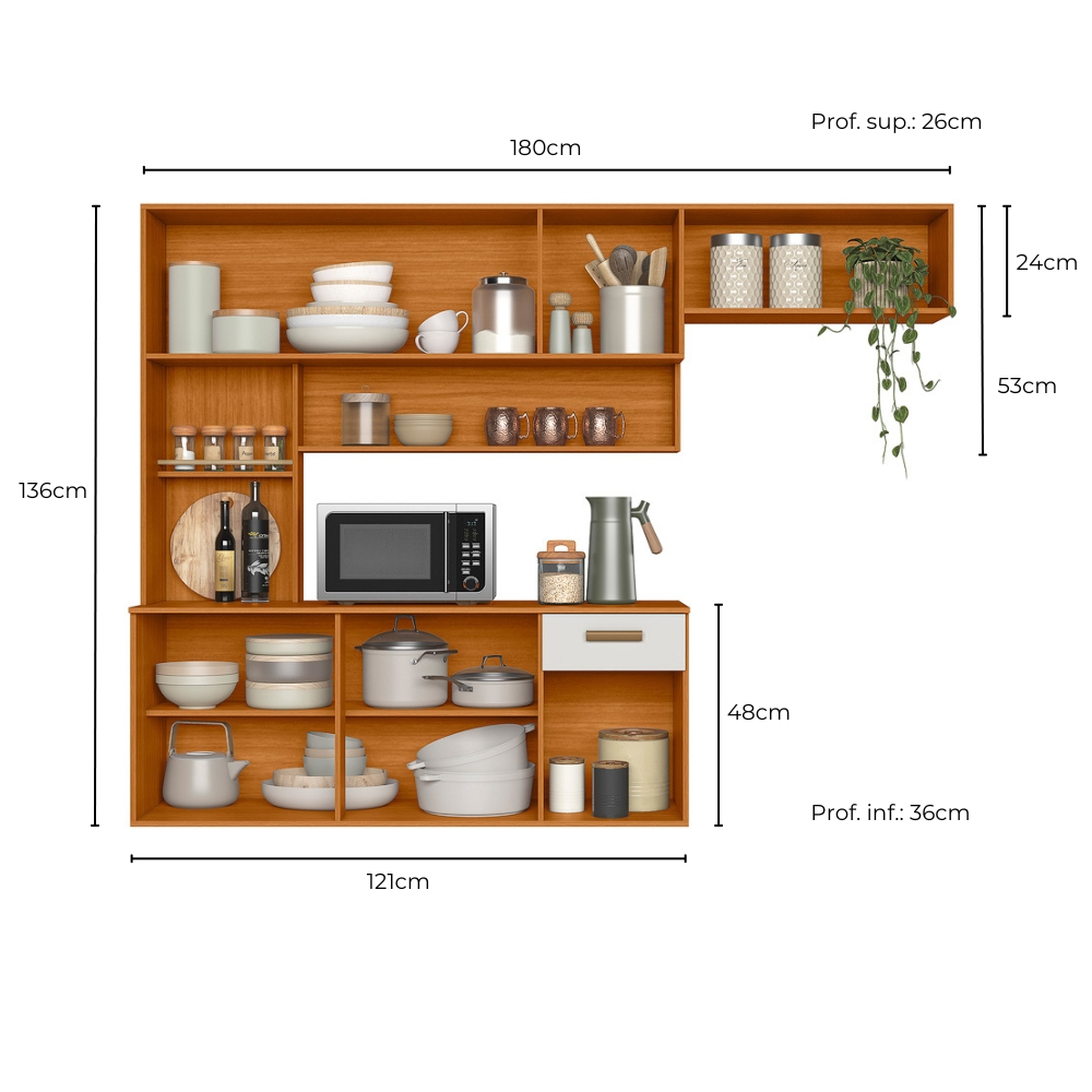 Cozinha Suspensa 6 Portas 180 cm Una Freijo Off White PLN