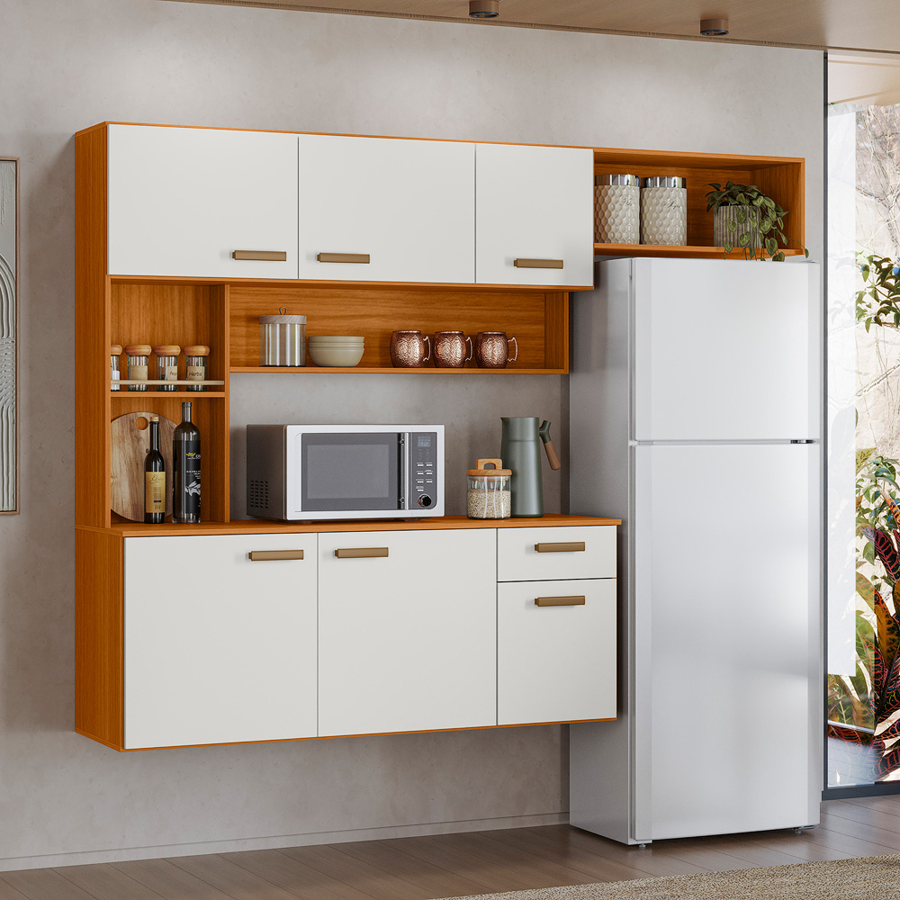Cozinha Suspensa 6 Portas 180 cm Una Freijo Off White PLN