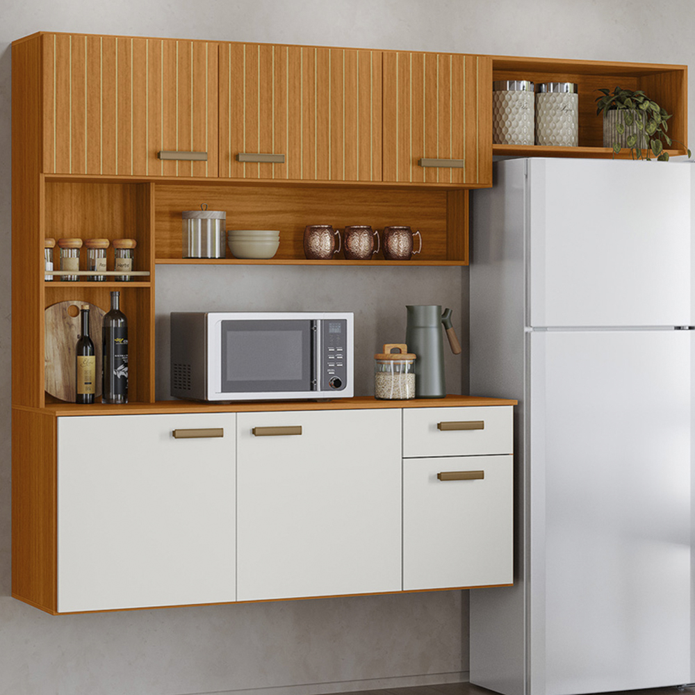 Cozinha Suspensa 6 Portas 180 cm Una Freijo Off White Ripado PLN