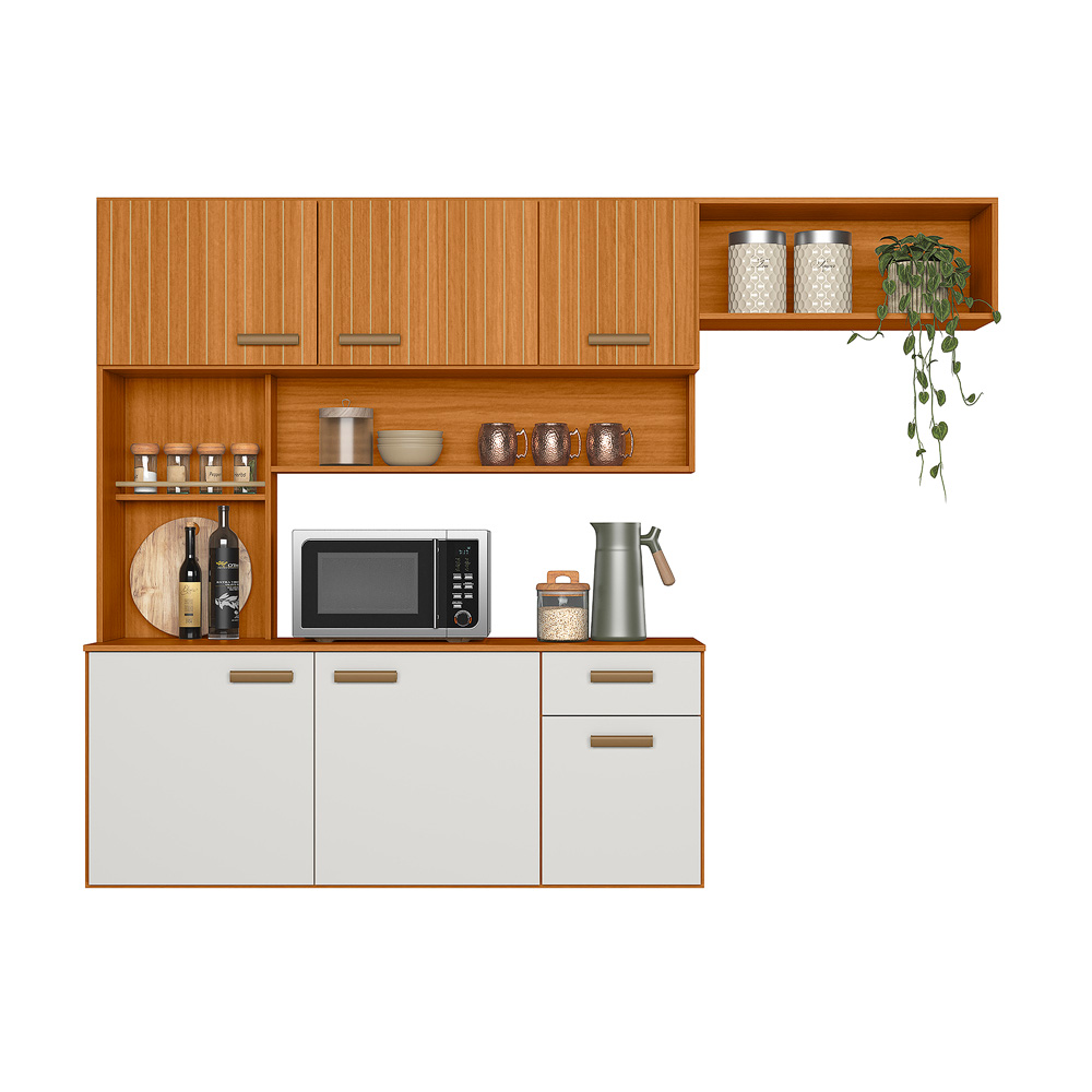 Cozinha Suspensa 6 Portas 180 cm Una Freijo Off White Ripado PLN