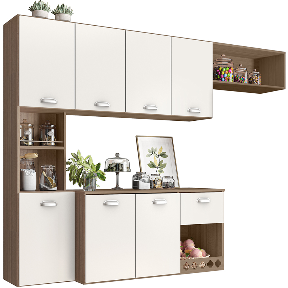 Cozinha Suspensa 7 Portas 180 cm Mali Carvalho Oak Off White PLN