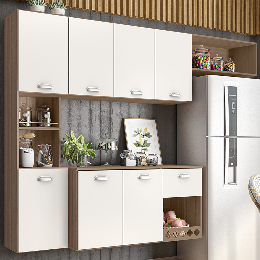 Cozinha Suspensa 7 Portas 180 cm Mali Carvalho Oak Off White PLN