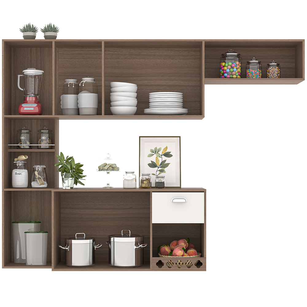 Cozinha Suspensa 7 Portas 180 cm Mali Carvalho Oak Off White PLN